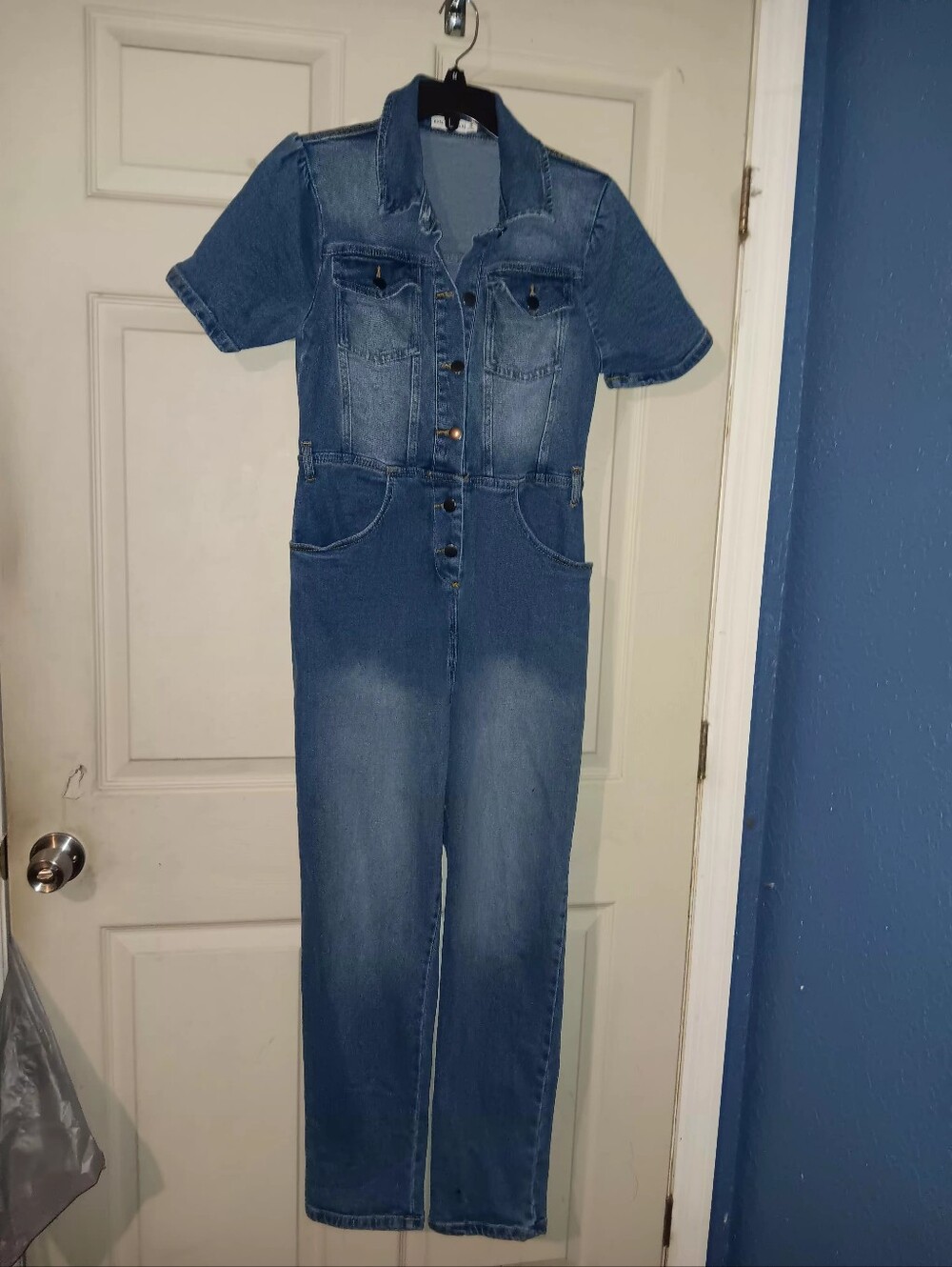 Aves Les Filles Denim Jumpsuit Womens Sz 28 Pockets Straight Leg